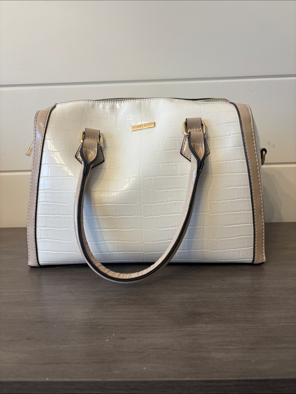 Women's Structured Satchel Handbag in White and Beige